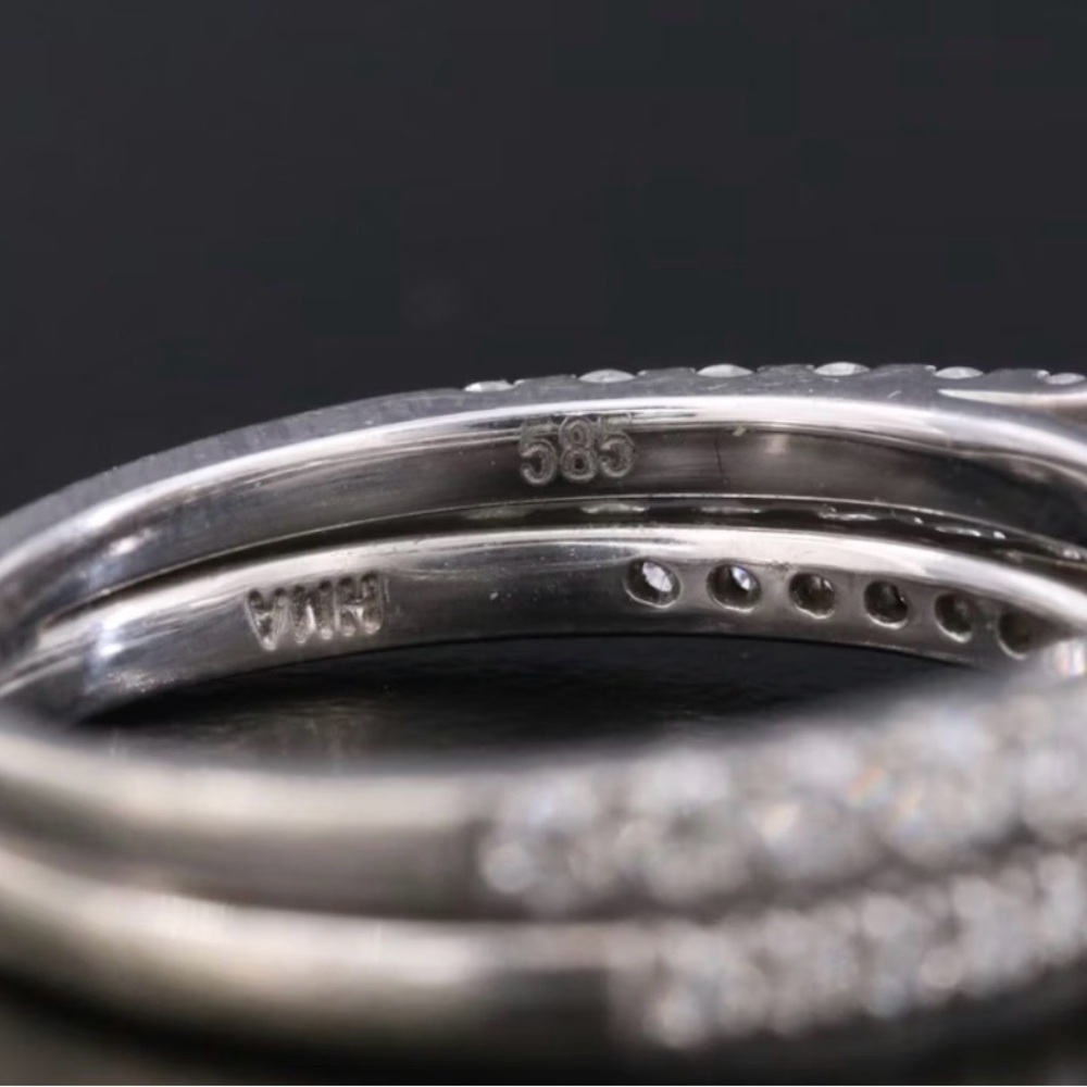 Double Halo Round Real Diamond Wedding Ring in 14k White Gold - Picture 9 of 13